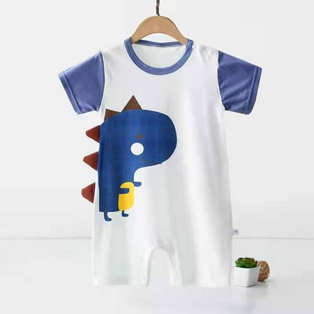 

EQWLJWE Infant Newborn Baby Boys Dinosaur Printed Jumpsuit One Piece Short Sleeve Button Summer Romper Clothes Outfit