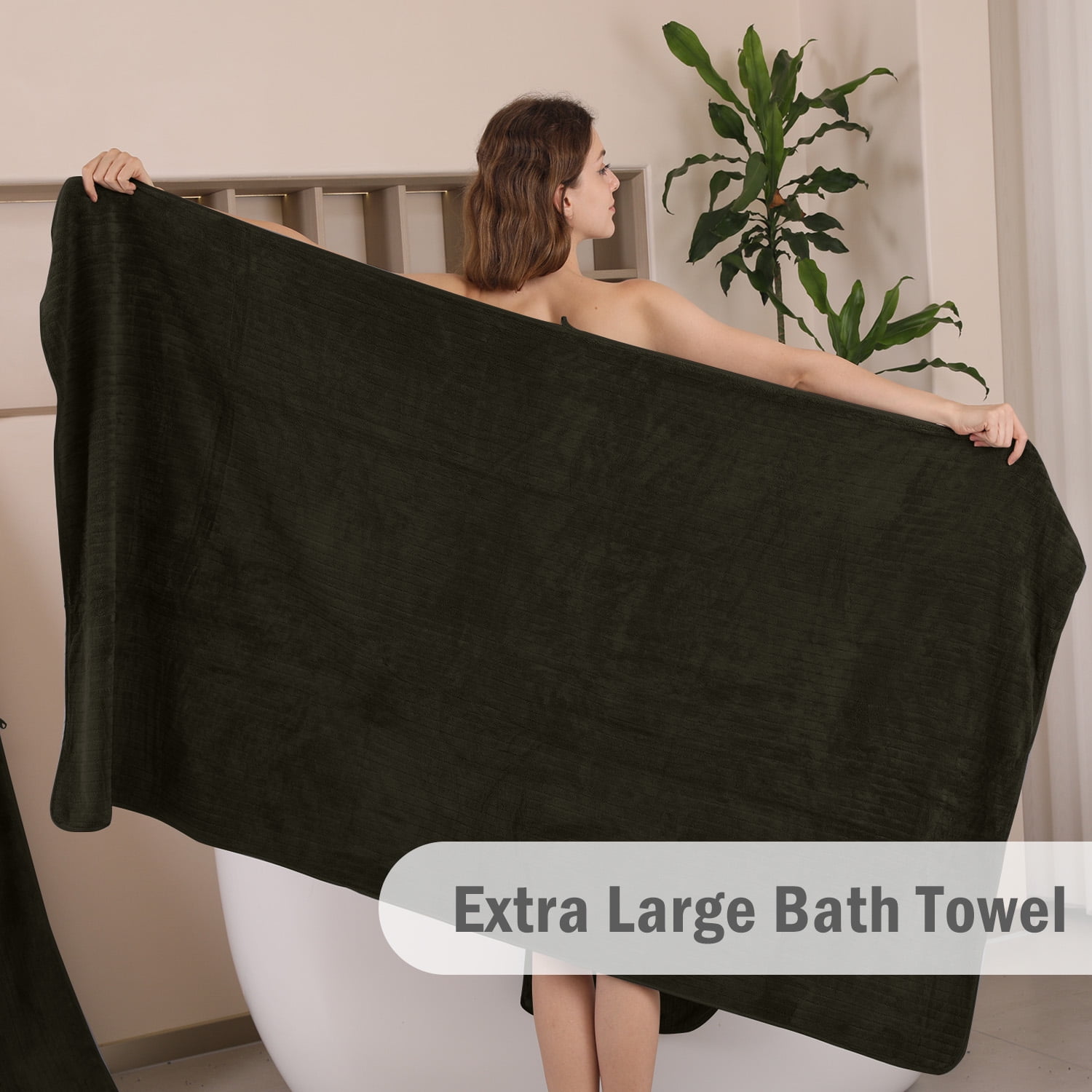 COVINA 4-Pack Bath Towel Set Black Brown Microfiber Bathroom Towel Set Ultra Soft Plush Oversized Towels Adult Luxury Bath Sheet