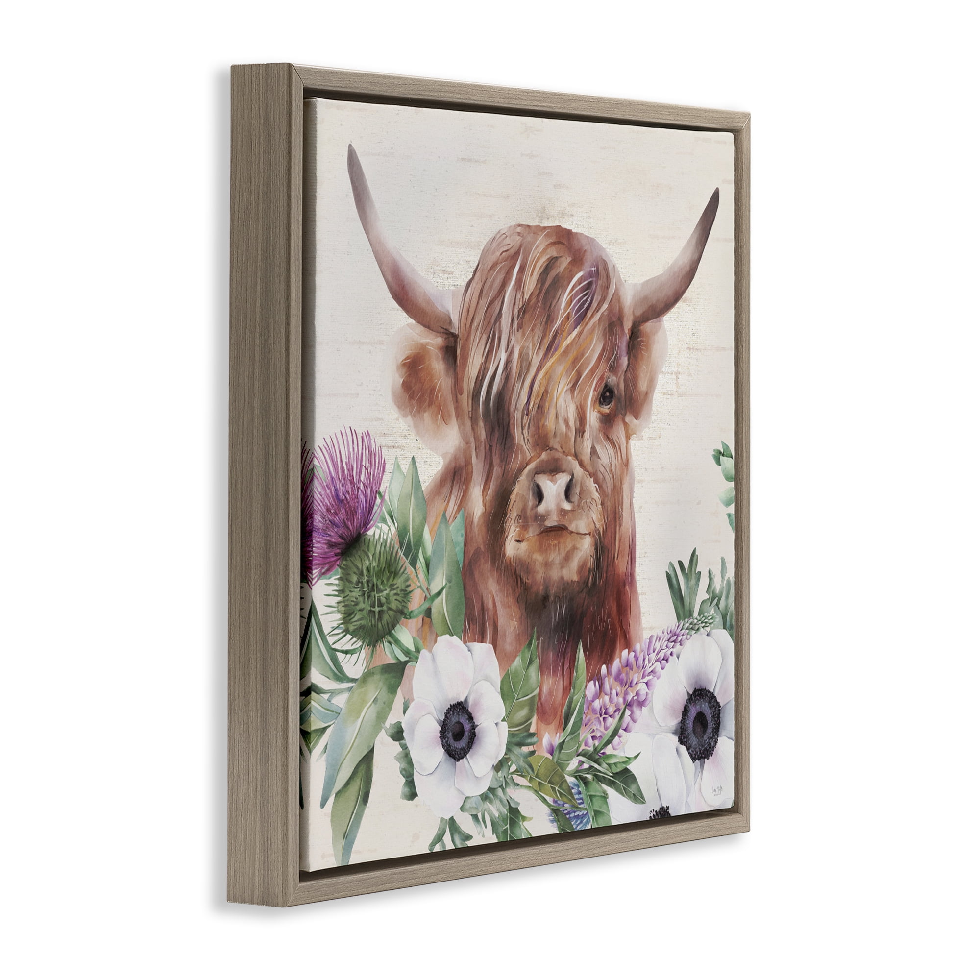 Stupell Industries Penny The Highland Cow Brown Framed Floater Canvas Wall Art, design by Lux + Me Designs