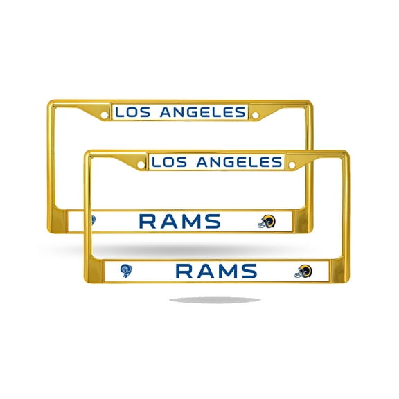 Los Angeles LA NFL Rams Gold Color Painted Chrome Metal (2) License Plate Frame Set