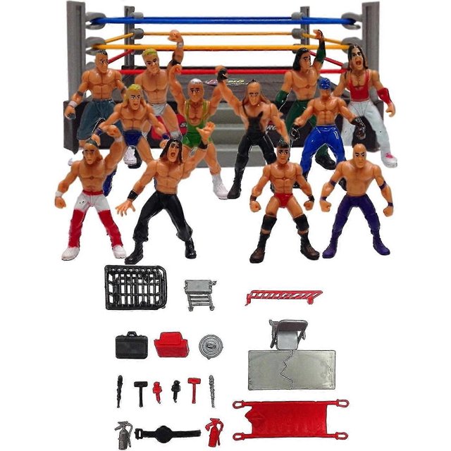 Mini Wrestling Figure Playset, Wrestler Warriors Toys With Square Ring & Accessories, Fun Miniature Fighting Action Figures Gift For Kid Boys