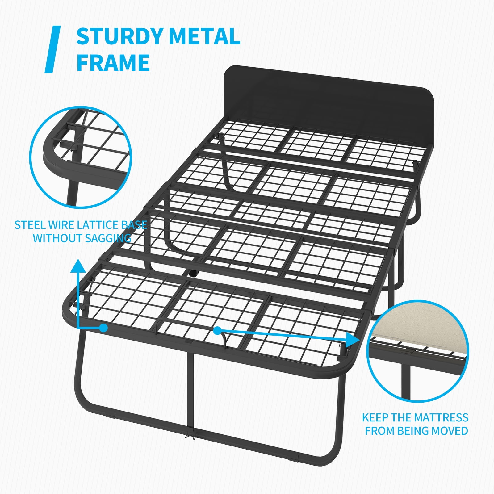 Mjkone Folding Bed with Mattress, Fold Up Bed for Small Space, Foldable Bed with Lockable Wheels