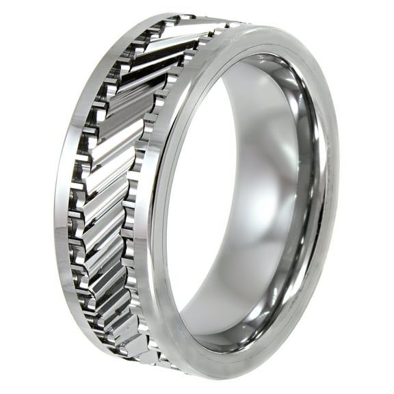 Brilliance Fine Jewelry Men's Tungsten 8MM Gear Pattern Wedding Band, Tungsten, Comfort-Fit