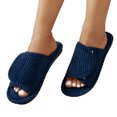 thumbnail image 2 of Domuza Orthopedic Slippers for Women Arch Support Indoor House Slippers Adjustable Open Toe Corduroy Bedroom Shoes Navy 7.5（EU-39）, 2 of 4