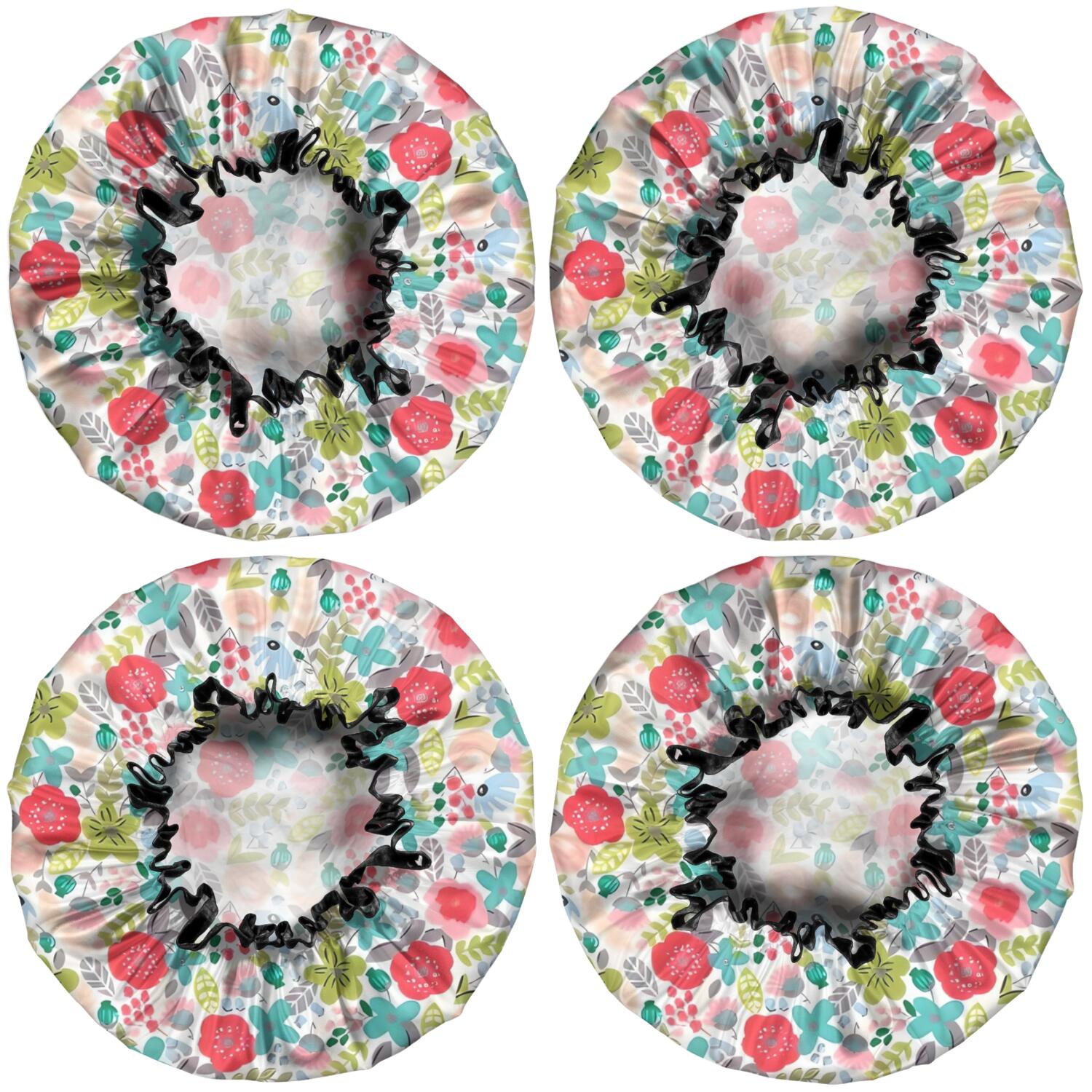 Shower Caps,Pioneer Flower Floral Print Pattern Waterproof Shower Cap for Women 4 Pieces,Double Reusable Hair Cover for Shower PEVA Elastic Stretch Hem