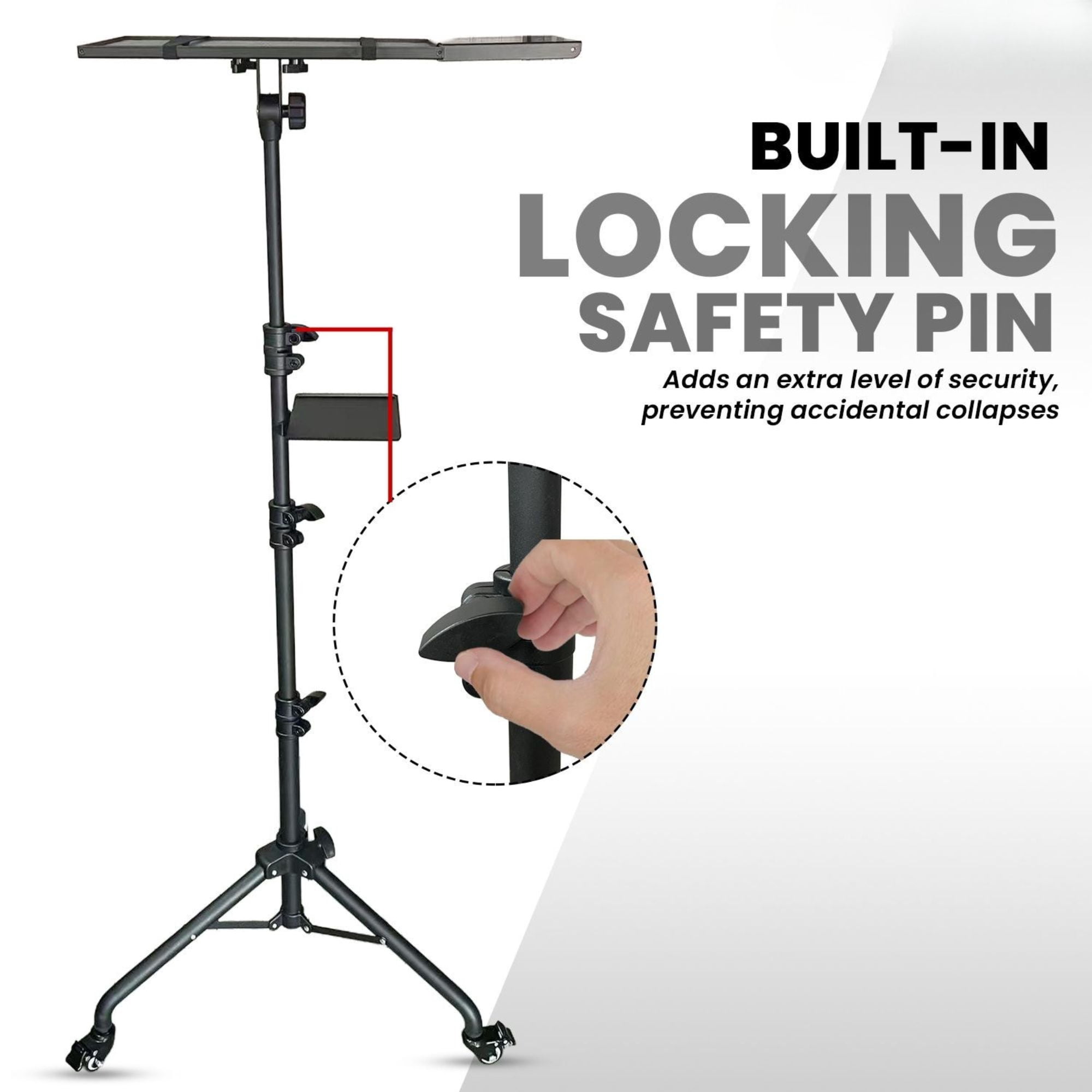 Adjustable Projector Stand Tripod - 71" Portable Laptop Floor Stand with 2 Trays