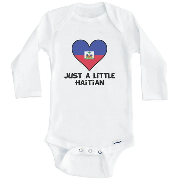 Just A Little Haitian Baby Bodysuit - Funny Haiti Flag Baby Bodysuit (Long Sleeve), 0-3 Months White