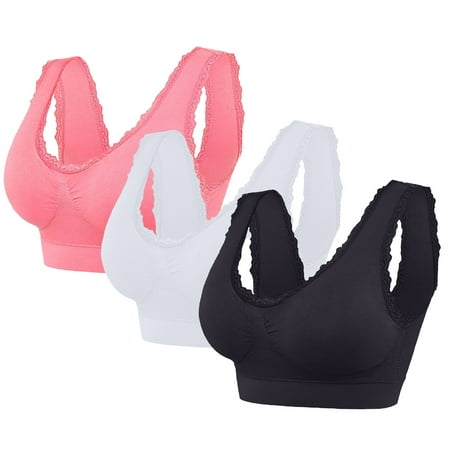 Tao Tao Womans Wireless Breathable Gathering Sports Bra Traceless Comfortable No Steel Ring Vest Everyday Sleep Bras 3 Pack Watermelon Red 2XL