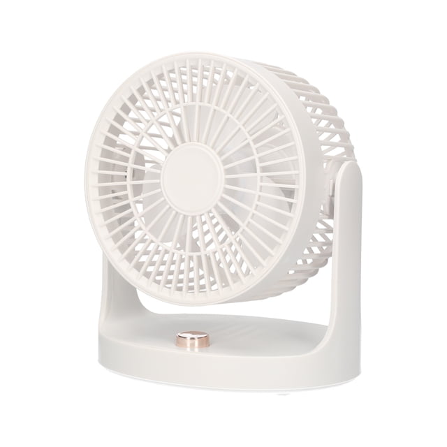 Ventilador de escritorio portátil con batería integrada, ajuste de dirección de 110°, 3 velocidades y rejilla frontal desmontable, ideal para un verano fresco y silencioso.