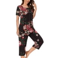 thumbnail image 2 of SwiftWear 2 Piece Casual Pajamas Combo Round Neck Floral Printed Top, 7Inch Pants with Pockets Sleepwear Set - Soft Loungewear for All-Day Wear, 2 of 5