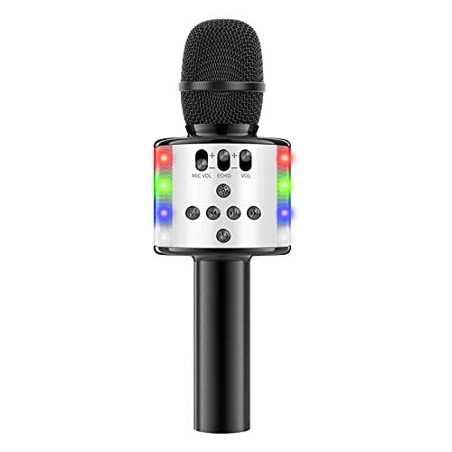 Karaoke Microphone for Kids with Bluetooth Wireless LED Lights,AlwaysGO 3-in-1 Portable Handheld Karaoke Mic Birthday Home Party Great Gifts Toys for Girls Boys All Smartphone BlackYellow 