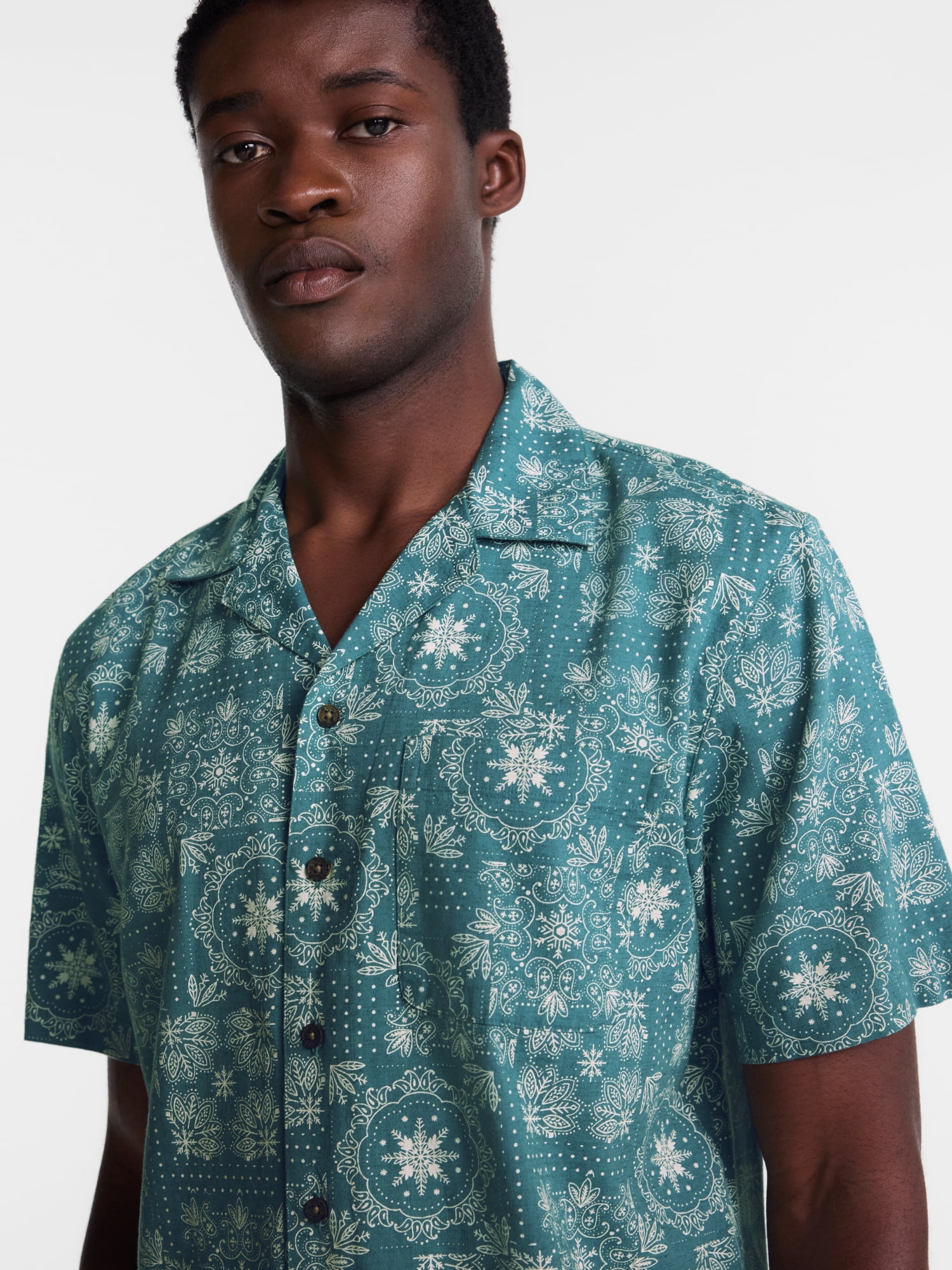 George Men's Linen Blend Holiday Camp Shirt, Sizes XS-3XL, LT-4XLT, 2XB-6XB