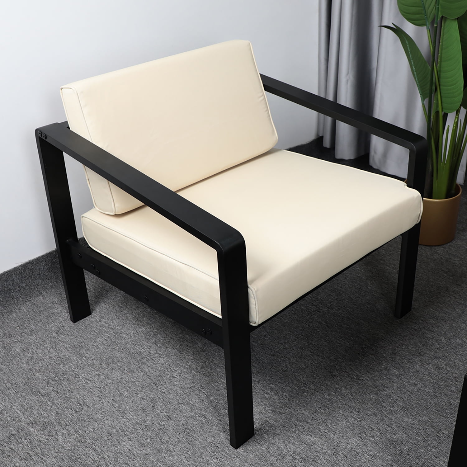 Resenkos Mid Century Outdoor Patio Dining Chairs with Steel Frame, Deep Seating Armchair Single Sofa for Porch, Lawn, Garden, Backyard
