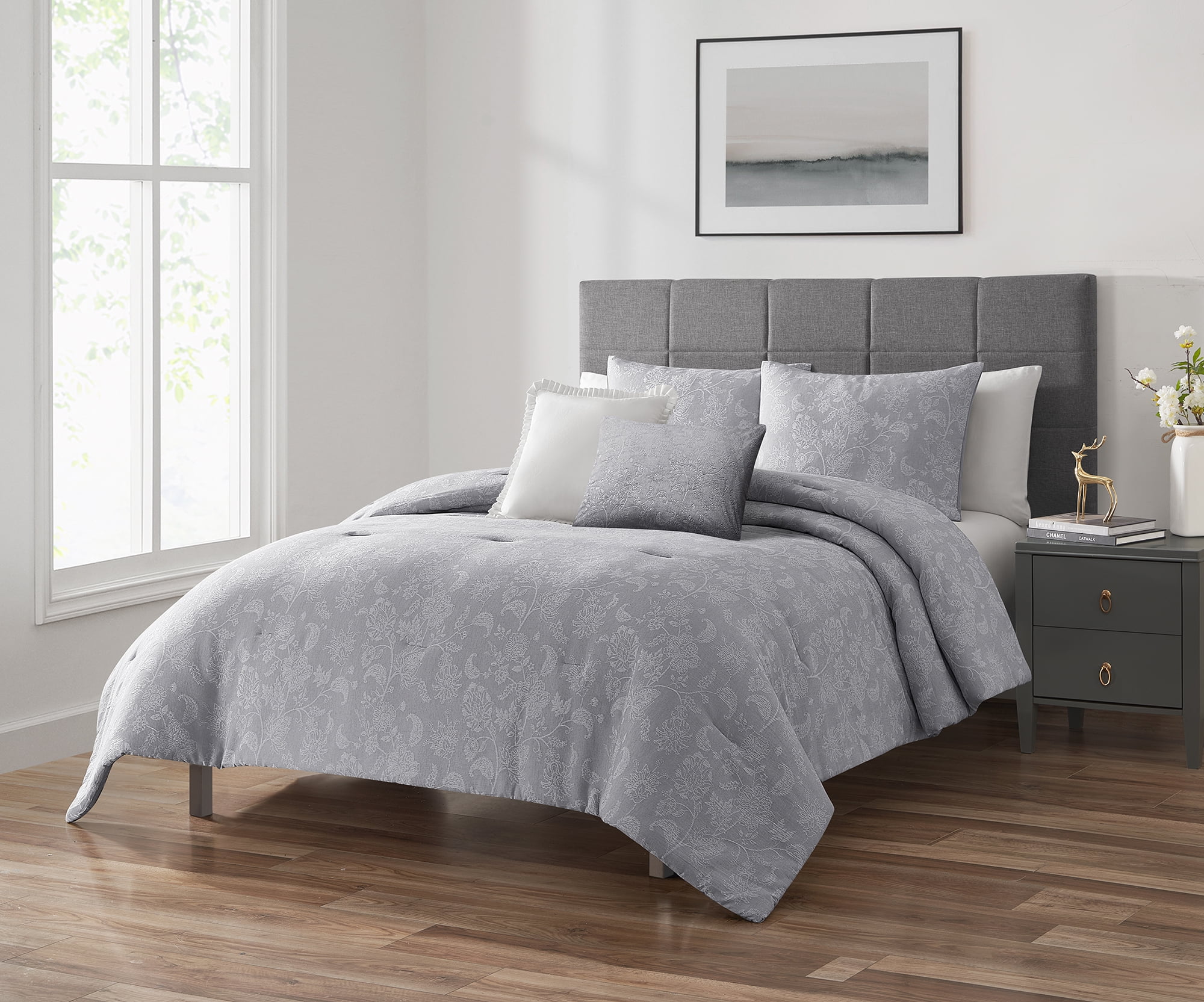 Home Trends 5-Piece Silver Floral Comforter Set, HOME TRENDS PL HT FLORAL CSET KING