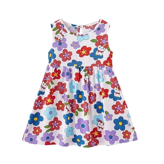 ATOGUTA Girls Dress Straps Party Dresses Cute Printed Sleeveless Beach Sundress, Size 1T-11