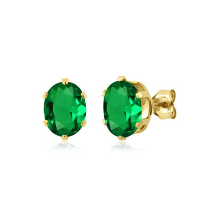 2.30 Ct 8x6mm Green Nano Emerald 925 Yellow Gold Plated Silver Stud Earrings