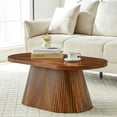 thumbnail image 4 of Oval Fluted Coffee Table with Sturdy Tapered Base, Wood Small Coffee Table, Mid Century Modern Center Table for Living Room Office (Walnut), 4 of 18