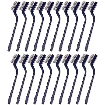 20 Pcs Mini Stainless Steel Wire Brush Set With Curved Plastic Handle Heavy Duty Scratch Brushes For Cleaning Welding Slag Rust Dirt