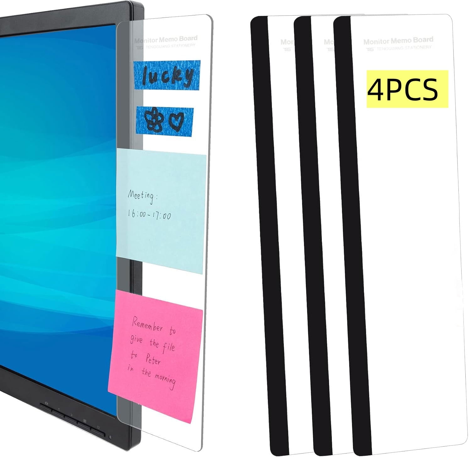 WLGJL Office Desk Accessories 4pcs Computer Monitor Memo Board Message Board Supplies for Women Men Sticky Note Holder Home Desktop Decor