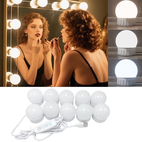 Vanity Makeup Lights, USB Powered Stick-on Mirror Lights, No Drill Dimmable Makeup Lamp for Bathroom Dressing Table