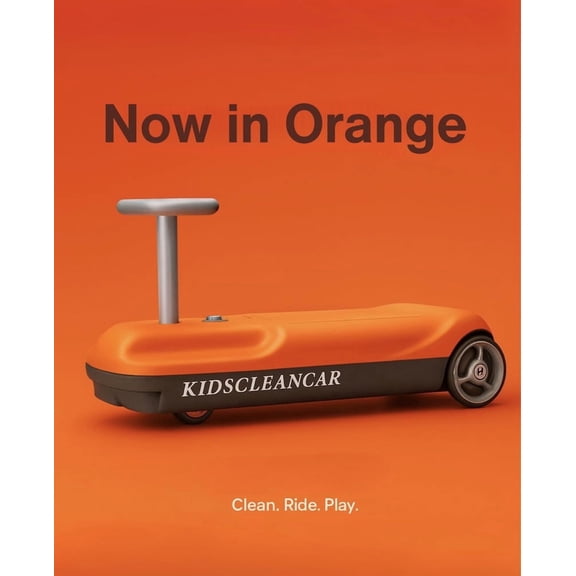 Kidscleancar 12V 3-in-1 Kids Ride-On Go Kart with Detachable Mop Orange