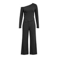 thumbnail image 5 of ByworldtasicNo Boundaries Women Two Piece Outfits Sets Lounge Off Shoulder Long Sleeve Top Wide Leg Pant Tracksuit Sets, 5 of 8