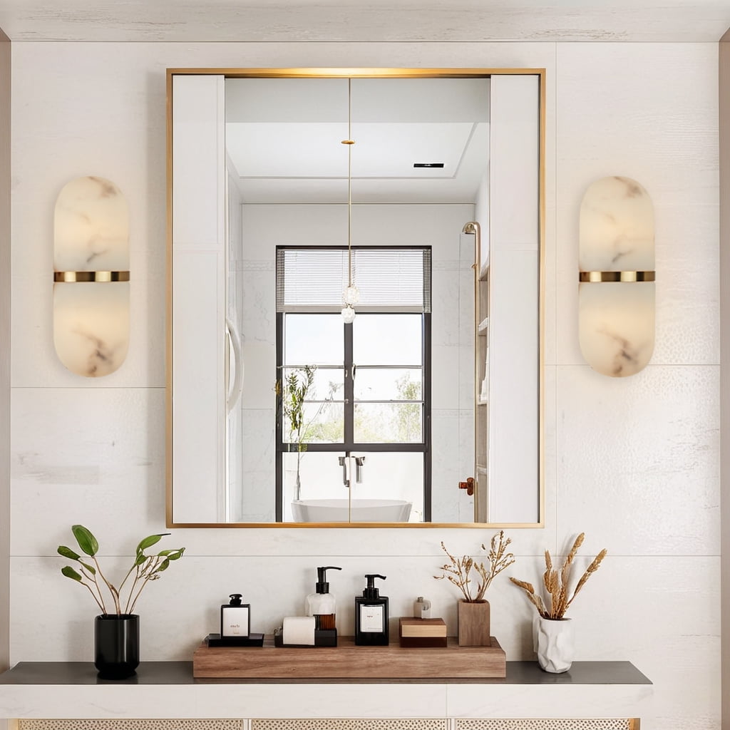 Sturdy Pill Antique Brass Resin Vanity Light, Hand-polished Wall Light, Wall-Mounted Sconce with Soft Shine, Indoor Sconce beside Mirror, for Living Room, Dining Room, Entryway, Bedroom, Hallway