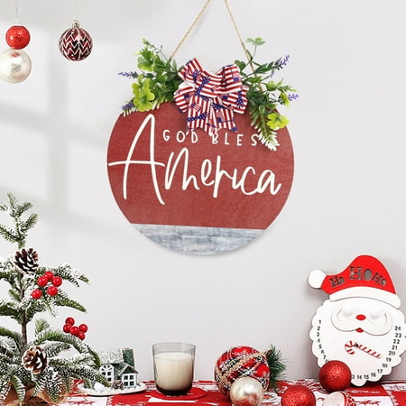 Z52LingLing Decoration Independence Day Wooden Hanging Sign with Bow Interchangeable Seasonal Decor for Front Porch and Entryway
