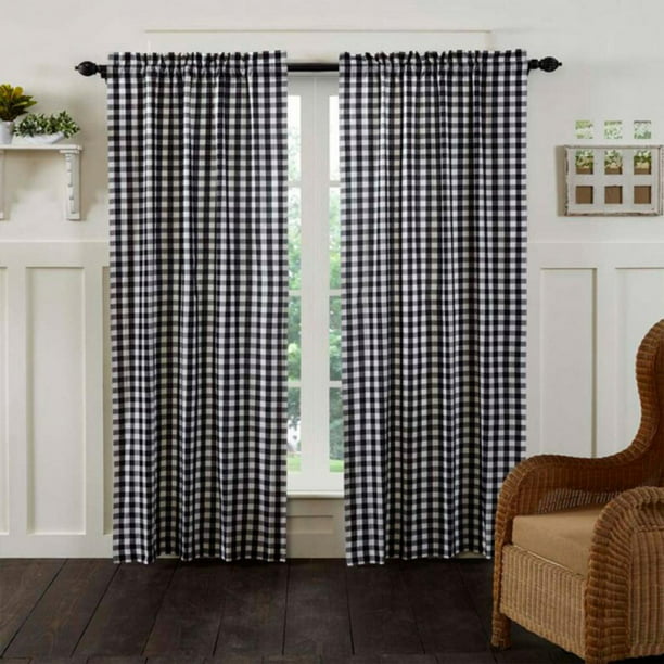2pcs Plaid Fabric Curtains, Blue Plaid Curtain Material