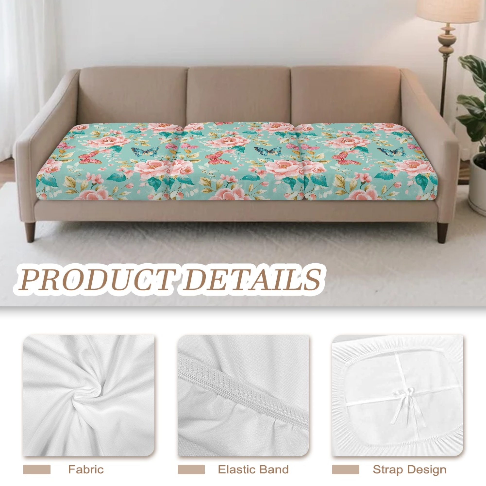 TSOVTHRID Butterfly Cherry Blossom Print Couch Cushion Covers, Washable Cushion Slipcover for Loveseat Sofa Seat Cushions Slipcovers Couches Furniture Protector for Pets Dogs