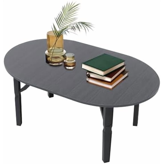 No Assembly Folding Coffee Table for Living Room - 31.5x18.9 Inch Portable Side Table, Modern Ellipse Shape Coffee Desk for Small Spaces, Bedroom, Studies, Tea Rooms, Black$$Garden &
