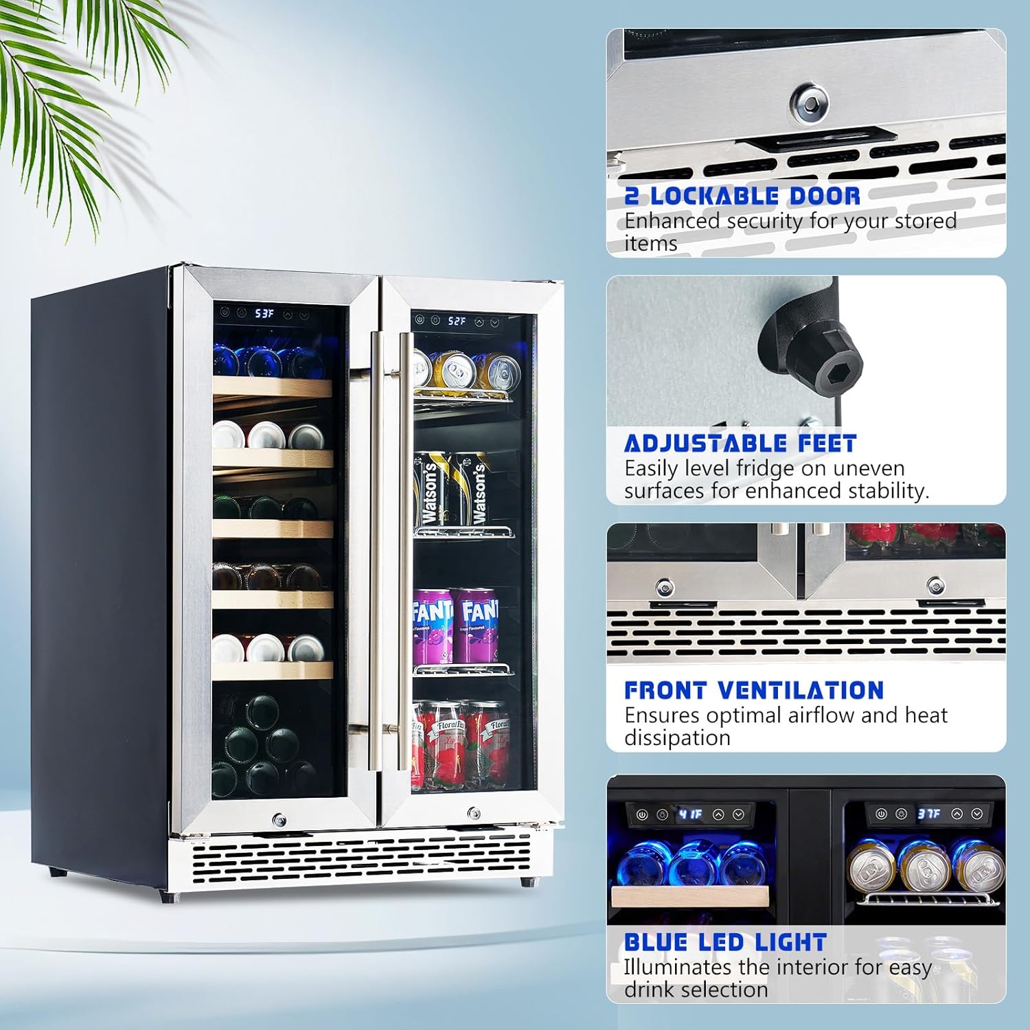 Jocisland Beverage Refrigerator-24 in Fridge Cooler Dual Zone with Glass Door, Under Counter/Freestanding Wine, for Kitchen, 34-64℉, 41-68℉