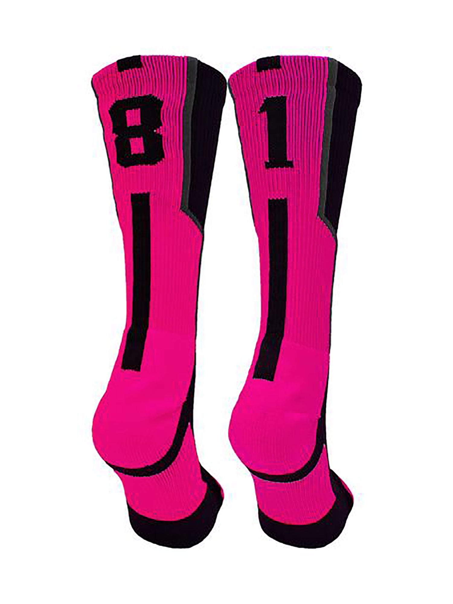Player Id Black/Neon Pink Number Crew Socks (81, Medium) 81,Medium