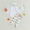 thumbnail image 6 of My First Halloween Outfits Newborn Baby Girl Pumpkin Romper Bodysuit+Long Pants Headband Hat Set Cute Fall Winter Clothes, 6 of 7