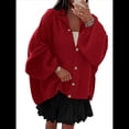 thumbnail image 2 of Cárdigan de Invierno con Botones para Mujer, Cuello Alto, Larga, Punto Grueso, Abrigo Rojo S, 2 of 9