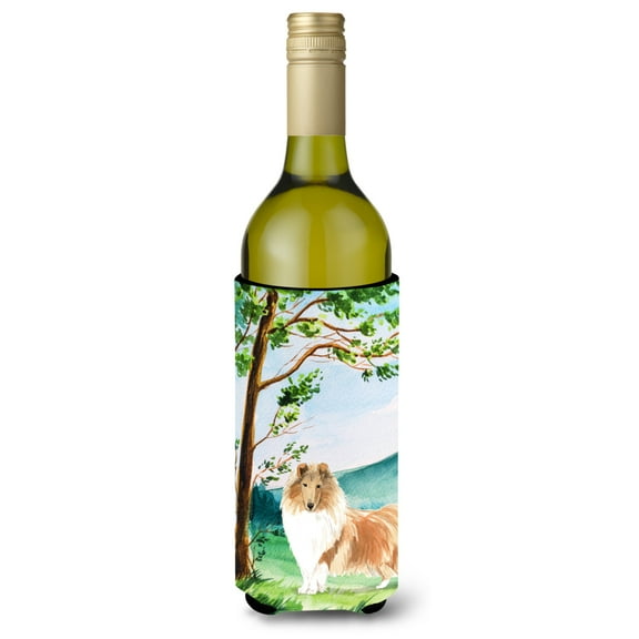 Carolines Treasures CK2561LITERK Under the Tree Collie Wine Bottle Beverage Insulator Hugger Wine Bottle multicolor