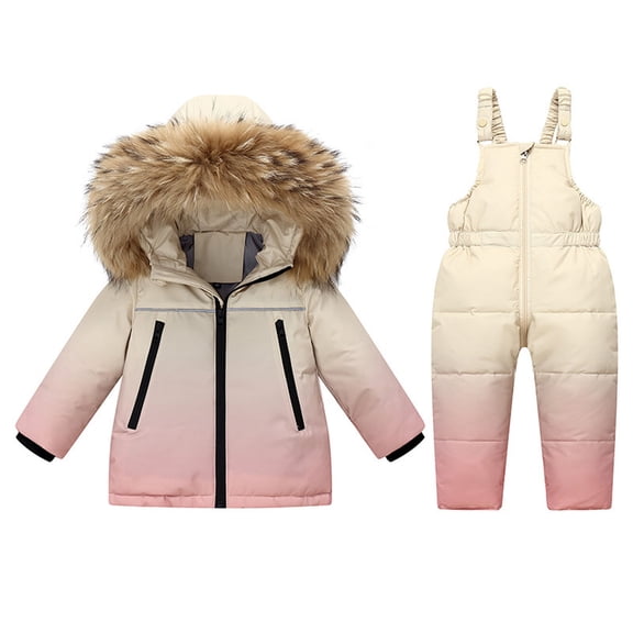 vdgthytj Little Boys Girls 2 Piece Snowsuits Winter Gradient Outfits Long Sleeve Full Zip down Jackets and Bib Snow Pants Toddlers Warm Outdoor Ski Sets(1-2Years,Pink)