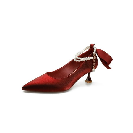 

Bellella Women Stiletto Heels Pointed Toe Pumps High Heel Dress Shoes Fashion Mary Jane Wedding Party Wine Red 5.5
