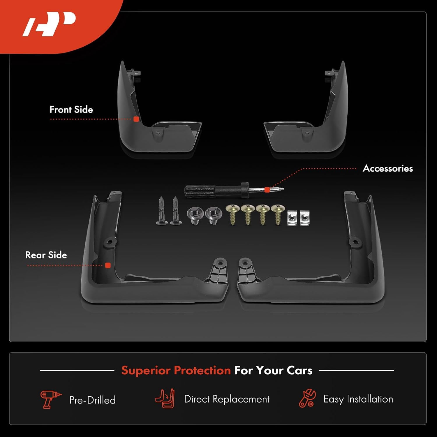 A-Premium 4PCS Mud Flaps Compatible with Honda HR-V 2023-2025 (Only fits EX-L, LX, Sport), No Drilling Required Front and Rear Splash Guards Mudguards Mudflaps with Hardware Kit Accessories