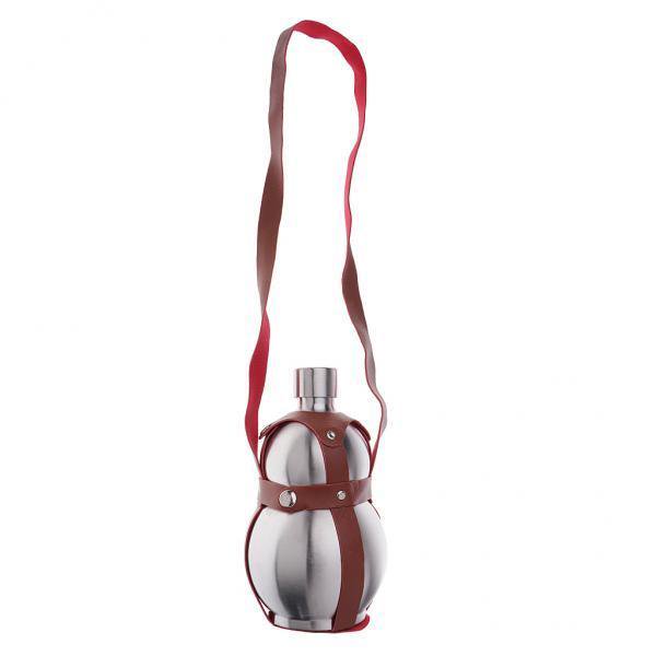 Calabaza de vino de acero inoxidable 2x304 Petaca de Calabaza de de material acero Inoxidable con Cinturón de material cuero Magideal Calabaza de vino de acero inoxidable
