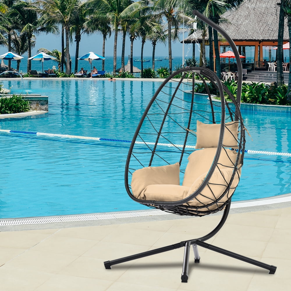 Buy Indoor Outdoor Egg Chair, Patio Wicker Swing Egg Chair with Stand