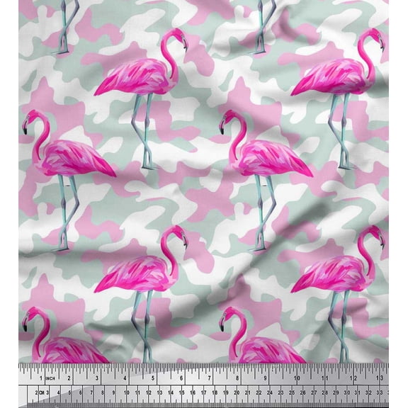 Soimoi Poly Georgette Fabric Camouflage Texture & Flamingo Bird Fabric Prints by Yard 42 Inch Wide