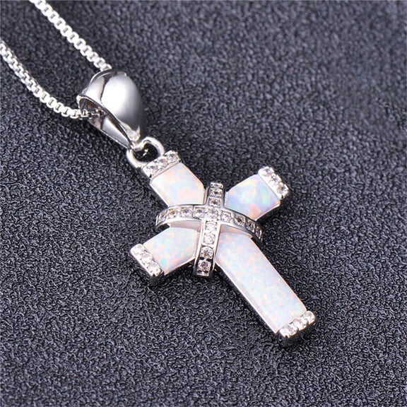 HOARBOEG Gold Tone Cross Pendant Necklace with White Created Stone, Women's Jewelry Gift Mother's Day Gift