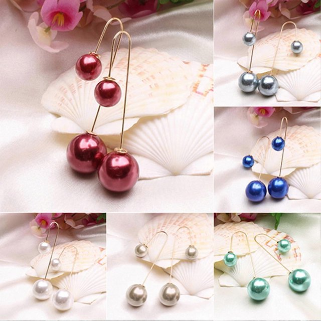 Pendientes Farfi en forma de U con doble cara de perlas de imitación chapadas en oro, joyería colgante para mujer, color burdeos
