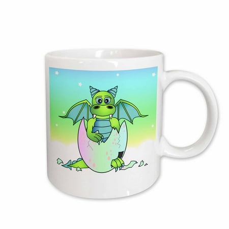 

3dRose Green Baby Dragon in Cracked Egg - Ceramic Mug 15oz (mug_25408_2)
