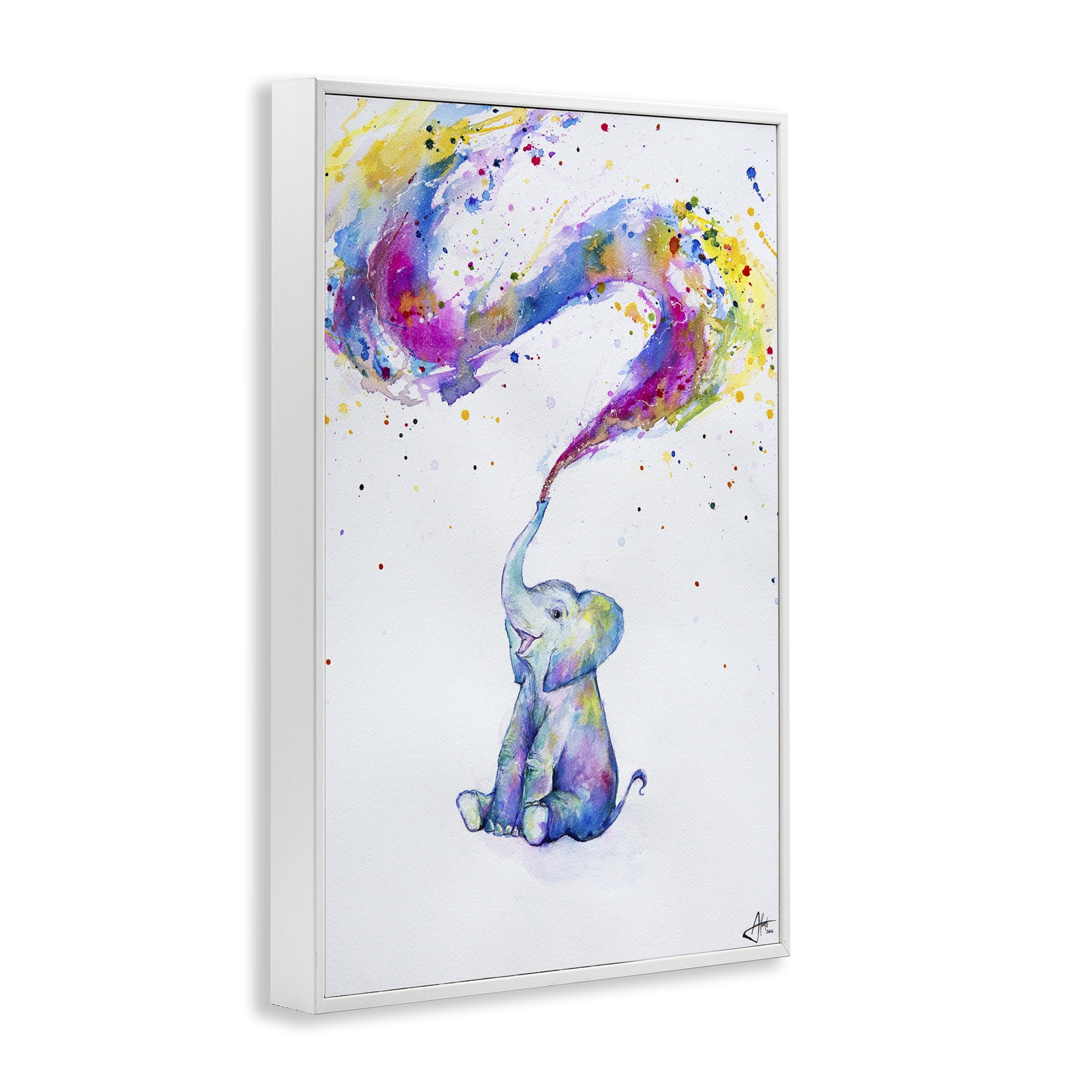 Stupell Industries Spring Elephant & Paint Splatter White Framed Giclee Art, design by Marc Allante