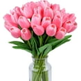 thumbnail image 2 of 15pcs Fake Tulips Artificial Flowers Real Touch Pink 14" PU Flower for Home Kitchen Decor Spring Easter Wedding Bouquet Decorations Office Valentine's Day Gifts(Rose Red), 2 of 10
