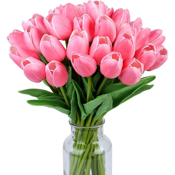 Fake Tulips Artificial Flowers Real Touch Pink " Silk Flower for Home Kitchen Decor Mother's Day Spring Easter Wedding Bouquet Decorations Office Floral Arrangements(Rose Red)