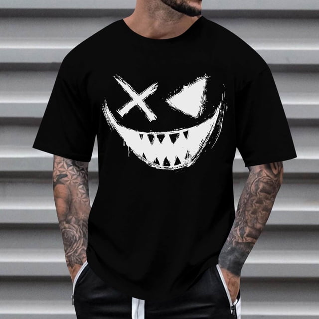 Blusas y camisas de manga corta con cuello redondo para hombre, blusas casuales de verano a la moda con cuello redondo y estampado para hombre.