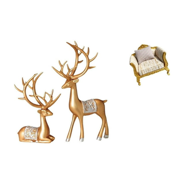 Escultura de ciervo, estatua de reno, adorno animal, decoración para casa de muñecas, sofá, marco de madera y resina. Ideal para regalar o decorar el
